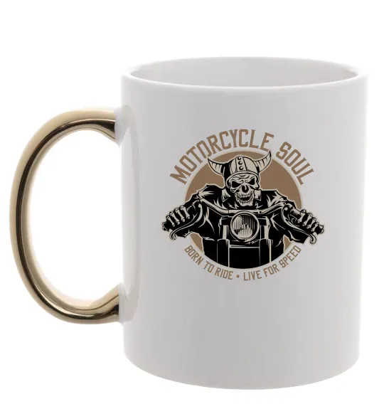 Чашка з кольоровою ручкою Motorcycle soul Золото фото
