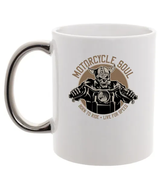 Чашка з кольоровою ручкою Motorcycle soul Срібло фото