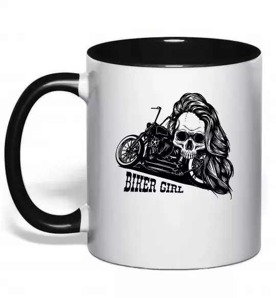 Чашка с цветной ручкой Biker girl Черный фото