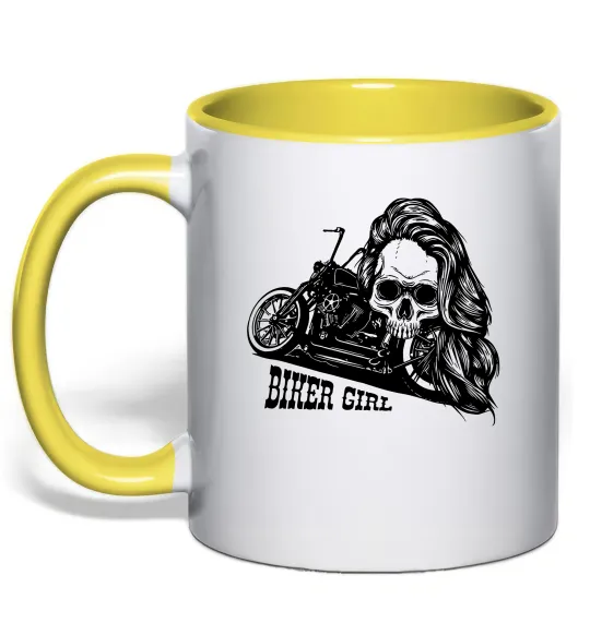 Чашка з кольоровою ручкою Biker girl Лимонний фото
