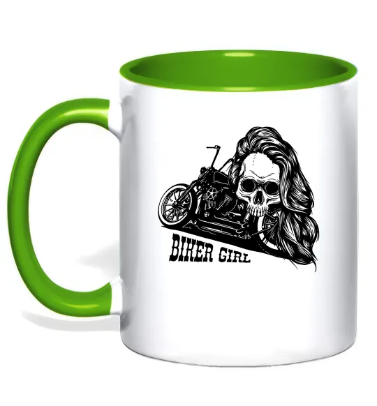 Чашка з кольоровою ручкою Biker girl Лаймовий фото
