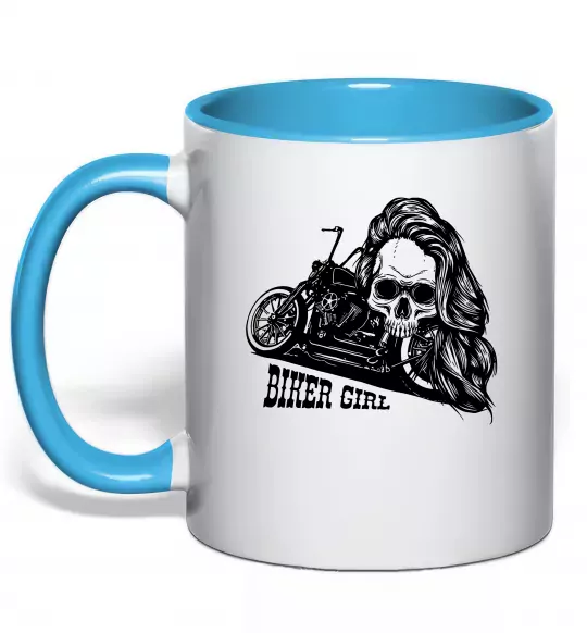 Чашка с цветной ручкой Biker girl Голубой фото