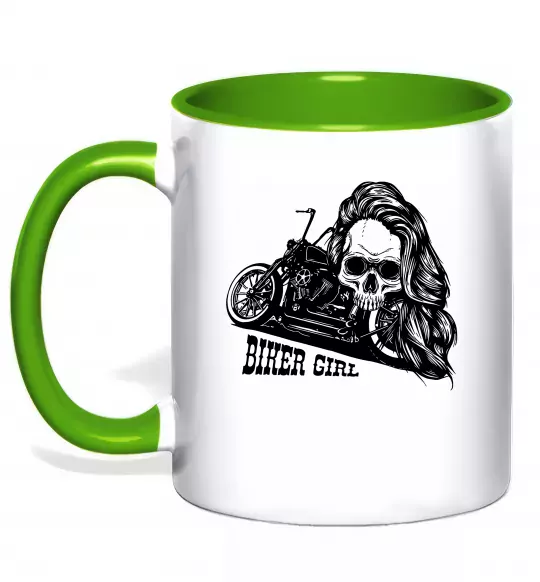 Чашка с цветной ручкой Biker girl Зеленый фото