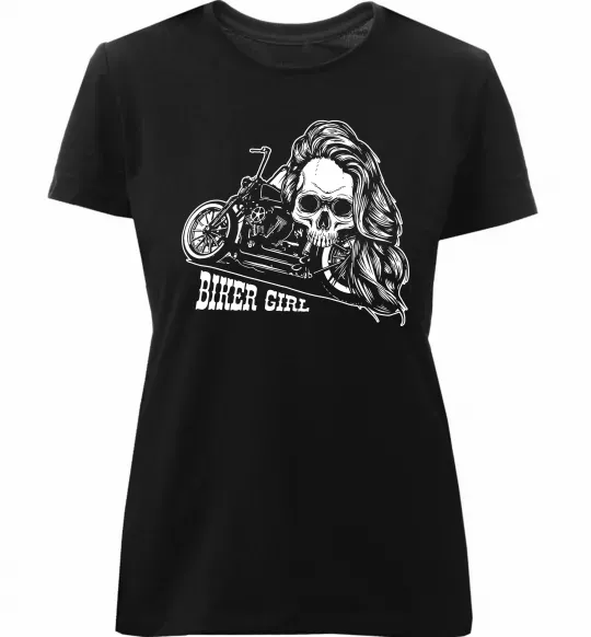 Женская премиум футболка Biker girl Черный фото