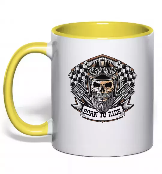Чашка с цветной ручкой Born to ride Солнечно желтый фото