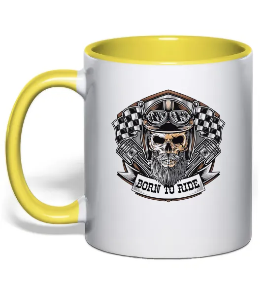 Чашка з кольоровою ручкою Born to ride Лимонний фото