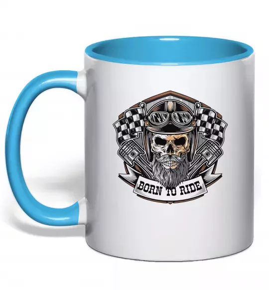 Чашка с цветной ручкой Born to ride Голубой фото