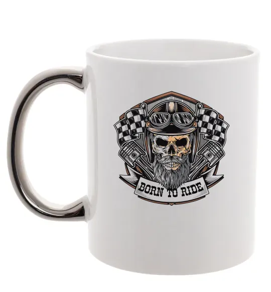Чашка с цветной ручкой Born to ride Серебро фото