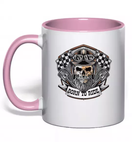 Чашка с цветной ручкой Born to ride Нежно розовый фото