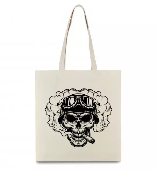 Еко-сумка Череп з сигарою Бежевий фото