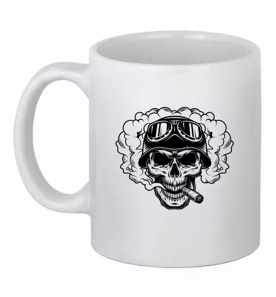 Чашка керамічна Череп з сигарою Білий фото