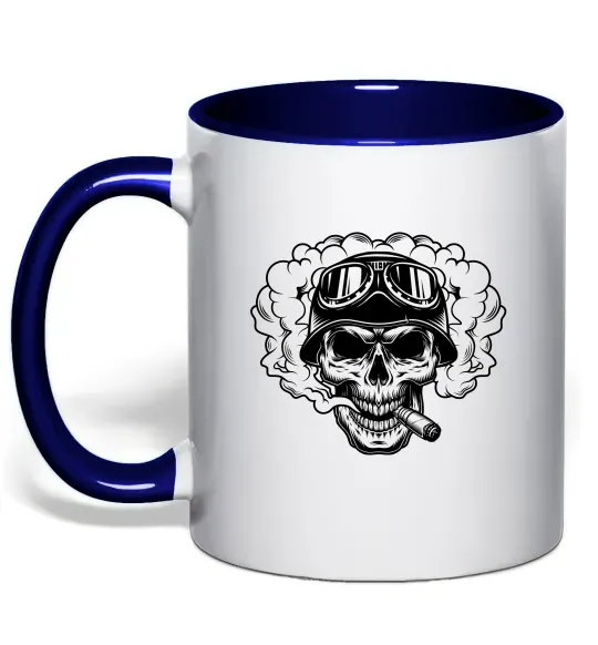 Чашка з кольоровою ручкою Череп з сигарою Глибокий темно-синій фото
