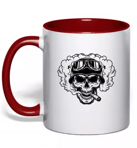 Чашка з кольоровою ручкою Череп з сигарою Червоний фото