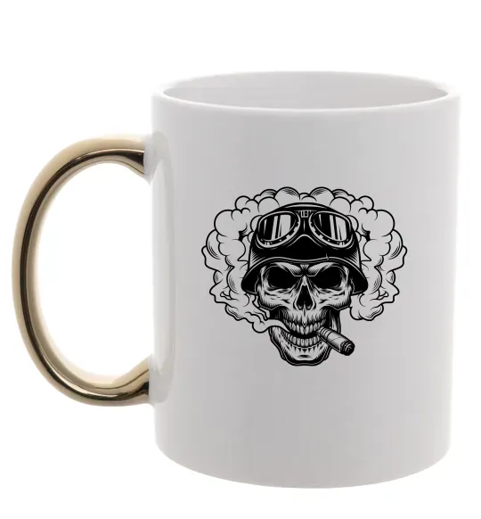 Чашка з кольоровою ручкою Череп з сигарою Золото фото