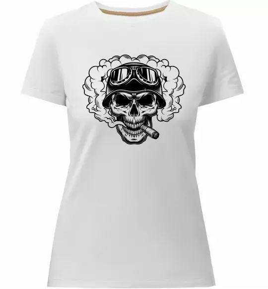 Женская премиум футболка Череп з сигарою Белый фото