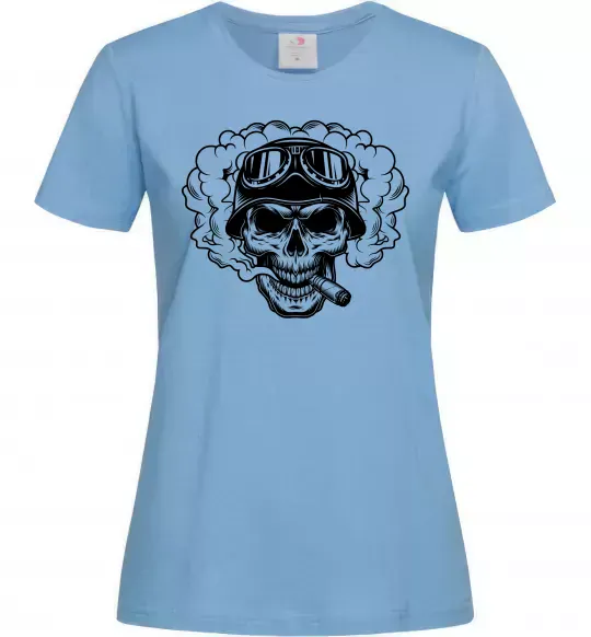 Жіноча футболка Череп з сигарою Блакитний фото
