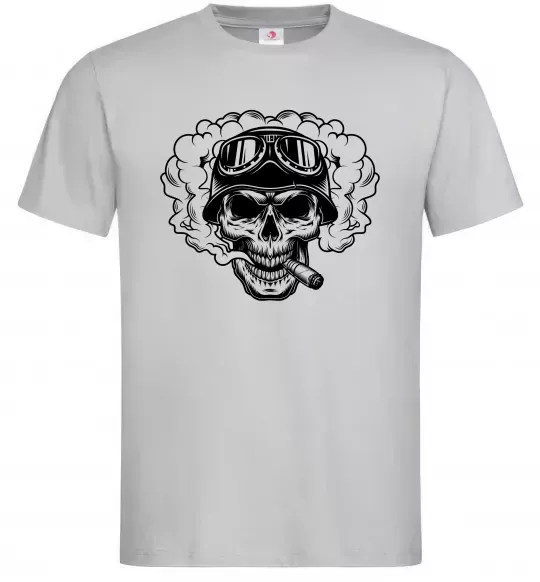 Мужская футболка Череп з сигарою Серый фото