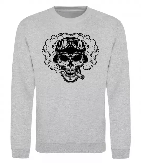 Свитшот Череп з сигарою Серый меланж фото