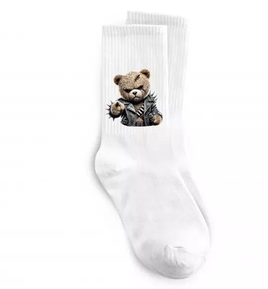 Носки Ведмедик в шкіряній куртці Белый фото
