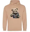 Чоловіча толстовка (худі) Ведмедик в шкіряній куртці Пісочний Чоловіча толстовка (худі) Ведмедик в шкіряній куртці Пісочний фото