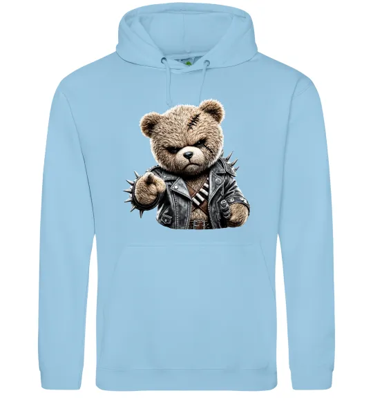 Жіноча толстовка (худі) Ведмедик в шкіряній куртці Блакитний фото