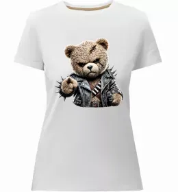 Женская премиум футболка Ведмедик зі скейтбордом Черный фото