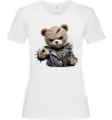 Жіноча футболка Ведмедик в шкіряній куртці Білий Жіноча футболка Ведмедик в шкіряній куртці Білий фото