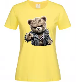 Женская футболка Ведмедик в шкіряній куртці Лимонный фото