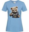 Жіноча футболка Ведмедик в шкіряній куртці Блакитний Жіноча футболка Ведмедик в шкіряній куртці Блакитний фото