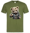 Мужская футболка Ведмедик в шкіряній куртці Оливковый фото
