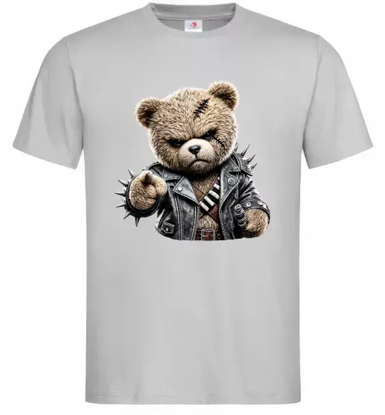 Мужская футболка Ведмедик в шкіряній куртці Серый фото