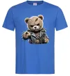 Мужская футболка Ведмедик в шкіряній куртці Ярко-синий фото