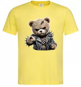 Мужская футболка Ведмедик в шкіряній куртці Лимонный фото