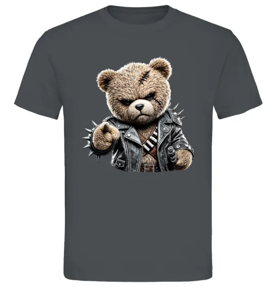 Мужская футболка Ведмедик в шкіряній куртці Графит фото