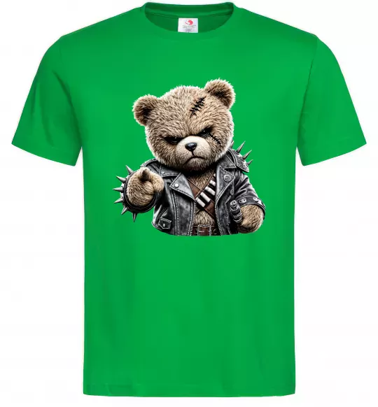 Мужская футболка Ведмедик в шкіряній куртці Зеленый фото