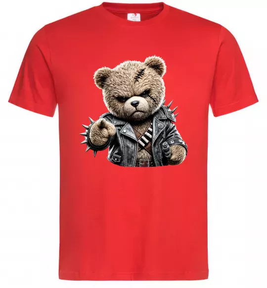 Мужская футболка Ведмедик в шкіряній куртці Красный фото