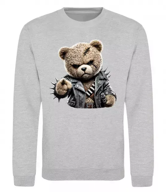 Свитшот Ведмедик в шкіряній куртці Серый меланж фото
