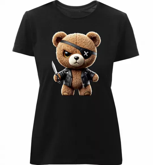 Жіноча преміум футболка Ведмедик бандит Чорний фото