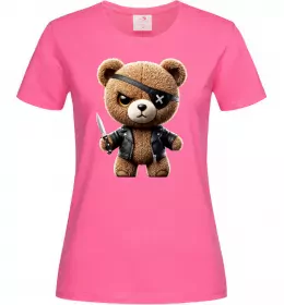 Женская футболка Ведмедик бандит Ярко-розовый фото