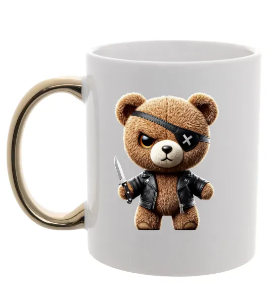 Чашка с цветной ручкой Ведмедик бандит Золото фото