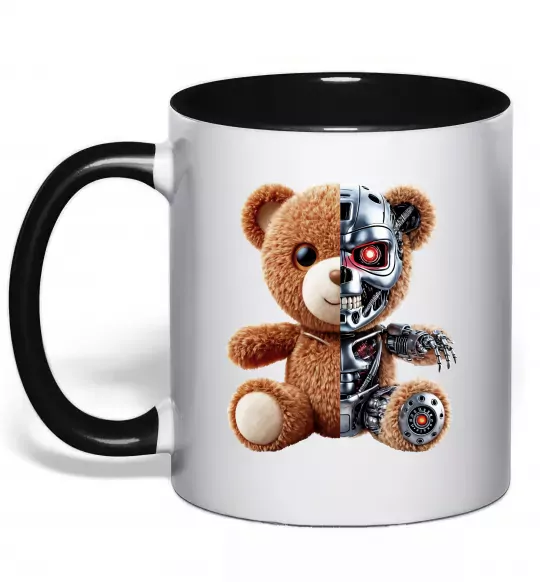 Чашка з кольоровою ручкою Ведмедик робот Чорний фото