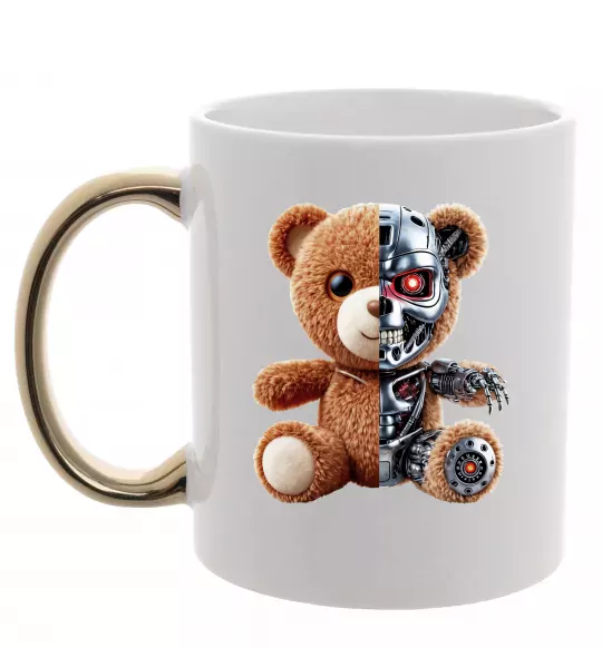 Чашка з кольоровою ручкою Ведмедик робот Золото фото