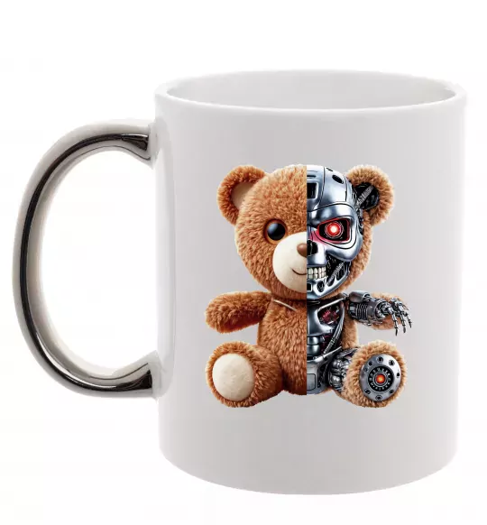 Чашка з кольоровою ручкою Ведмедик робот Срібло фото