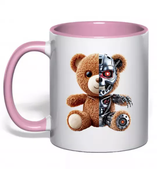 Чашка з кольоровою ручкою Ведмедик робот Ніжно рожевий фото