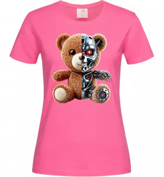 Женская футболка Ведмедик робот Ярко-розовый фото