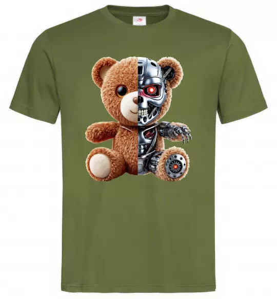 Мужская футболка Ведмедик робот Оливковый фото