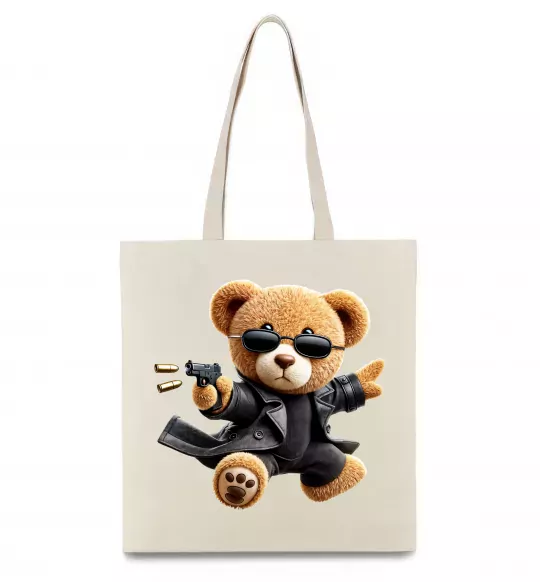 Еко-сумка Ведмедик з пістолетом Бежевий фото