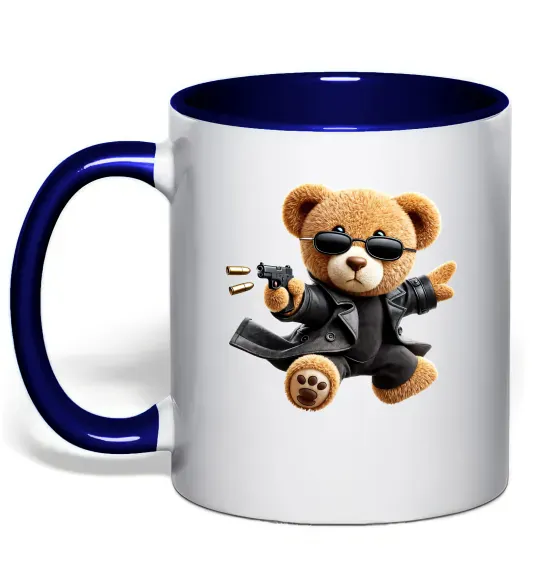 Чашка з кольоровою ручкою Ведмедик з пістолетом Глибокий темно-синій фото