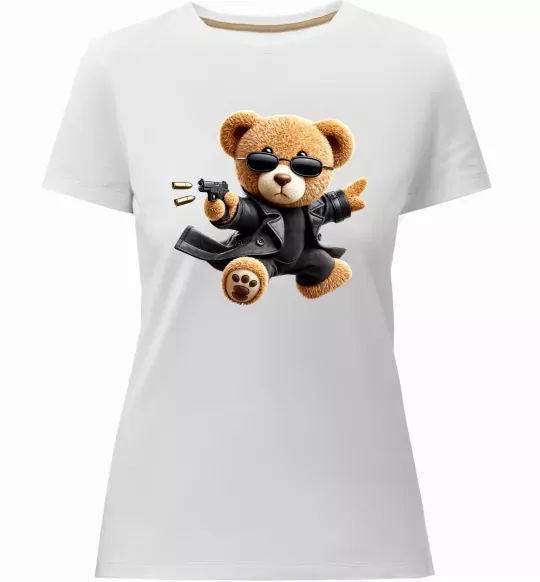 Женская премиум футболка Ведмедик з пістолетом Белый фото