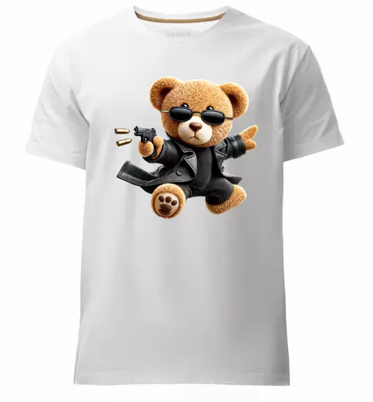 Чоловіча преміум футболка Ведмедик з пістолетом Білий фото